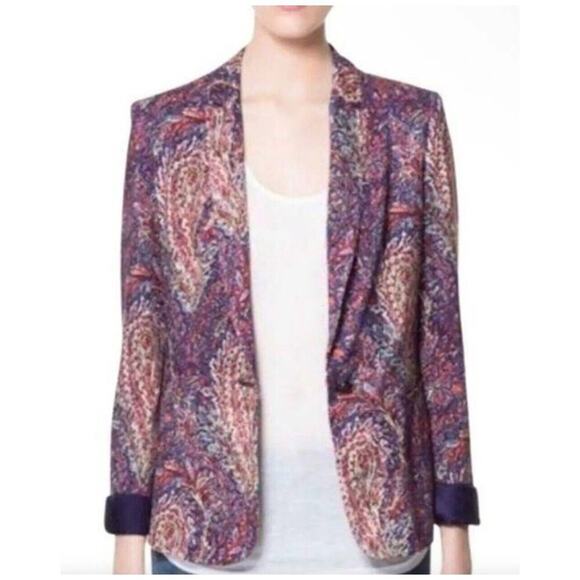 Zara Jackets & Blazers - Zara Paisley Unstructured Lightweight One Button Colorful Silky Blazer Sz M